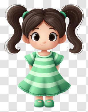 Cute Little Girl Dress - Girl In Green Striped Dress Transparent PNG
