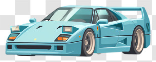 Ferrari F40 - Light Blue Sports Car Transparent PNG