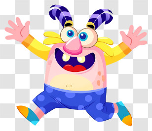 Cartoon Monster - Cheerful Cartoon Monster Waving Transparent PNG