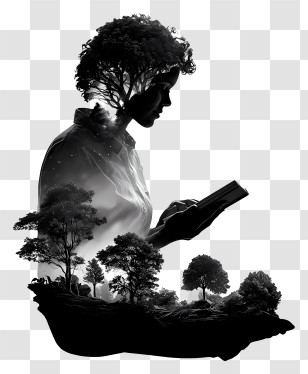 Student Learning Silhouttee - Silhouette With Tree Hair And Reading Transparent PNG
