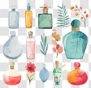 Perfume Bottle - Watercolor Collection Of Colorful Perfume Bottles Transparent PNG
