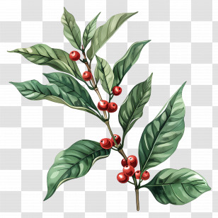 Watercolor Coffee Plant - Coffee Plant Branch With Red Cherries Transparent PNG