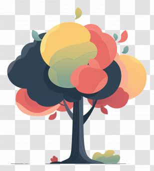 Tree - Colorful Cartoon Tree With Autumn Leaves Transparent PNG