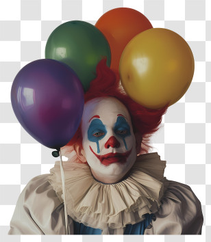 Clown With Balloons - Clown Holding Colorful Balloons For Halloween Theme Transparent PNG