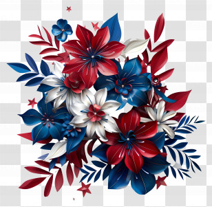 4th Of July - Colorful Red, Blue, And White Floral Design Transparent PNG