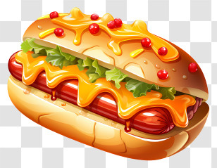 Hot Dog - Delicious Hot Dog With Cheese And Toppings Transparent PNG