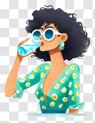 Woman Drinking Sparkling Water - Stylish Woman Drinking Water Transparent PNG