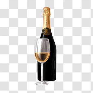 Champagne - Champagne Bottle And Wine Glass For Celebrations Transparent PNG