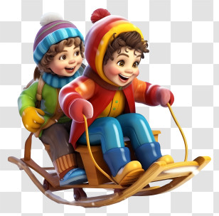 Cartoon Kid Sleigh - Children Sledding In Snow Cartoon Transparent PNG