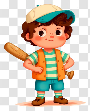 Cute Boy Wearing Baseball Cap - Boy Ready To Play Baseball With Bat Transparent PNG