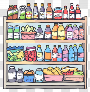 Supermarket Shelf - Supermarket Shelf Stacked With Groceries Transparent PNG