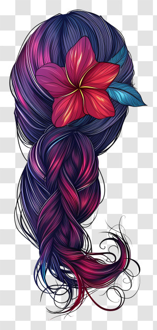 Braided Hair Wig - Braided Hair With Red Flower Decoration Transparent PNG