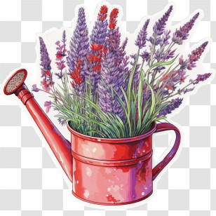 Lavender Flowers
 - Lavender And Flowers In Red Watering Can Illustration Transparent PNG