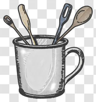 Drawing - Cup With Kitchen Utensils Transparent PNG