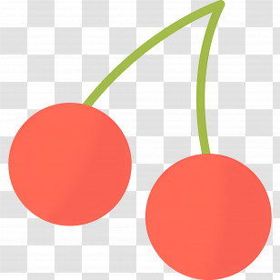 Cherry - Illustration Of Two Red Cherries With Green Stem Transparent PNG