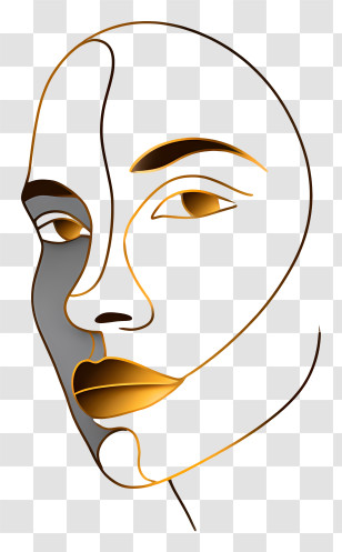 Woman Face Line Art - Abstract Face Line Art With Gold Accents Transparent PNG