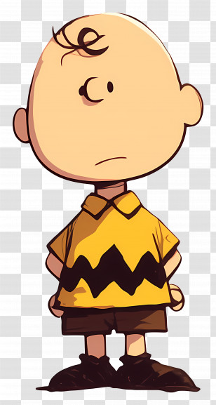 Charlie Brown - Animated Boy With Yellow Zigzag Shirt Design Transparent PNG