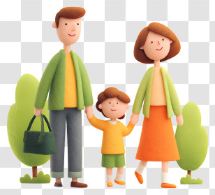 Family Walking Outdoors - Cartoon Family Outdoors Transparent PNG