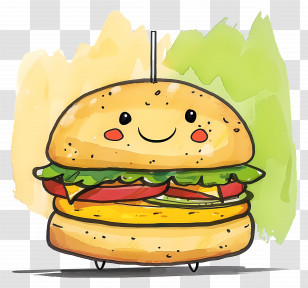 Cartoon Hamburger - Smiling Cartoon Burger With Ingredients Transparent PNG
