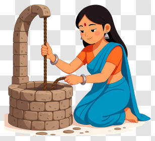 Indian Woman Drawing Water - Village Woman Drawing Water From Well Transparent PNG