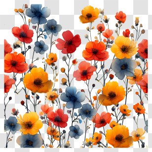 Floral Pattern Background - Colorful Wildflowers In Bloom Transparent PNG