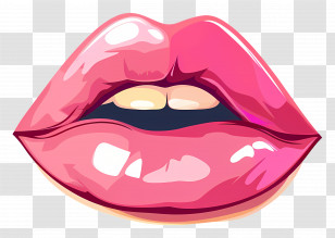 Pink Kiss - Pink Glossy Lips Illustration Transparent PNG