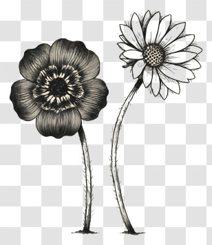 Black And White Flowers - Artistic Black And White Flowers Transparent PNG