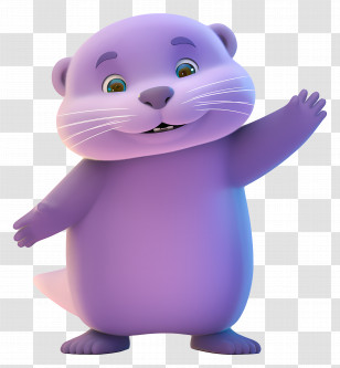 Purple Otter - Purple Cartoon Otter Waving Transparent PNG