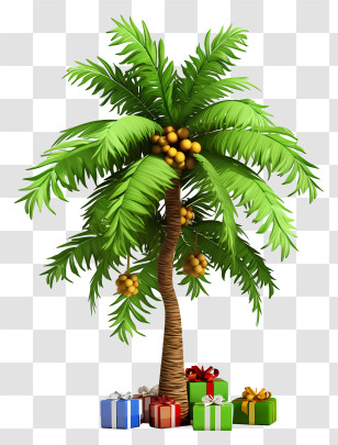 Black Background - Tropical Palm Tree With Gifts Transparent PNG