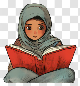 Muslim Girl Cartoon - Girl In Hijab Reading A Book Transparent PNG