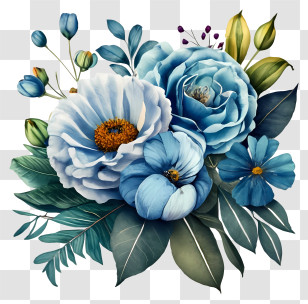 Cartoon - Beautiful Blue Flower Bouquet Transparent PNG