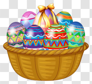 Hand Drawn Easter Egg Basket - Basket Of Decorated Easter Eggs For Festive Design Transparent PNG