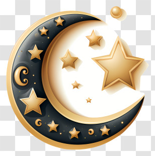 Flat Moon And Star - Crescent Moon With Stars Celestial Illustration Transparent PNG