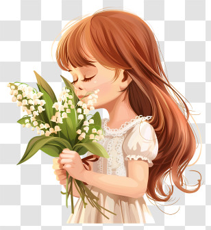 Spring Flower - Young Girl Holding Lilies In A Peaceful Moment Transparent PNG