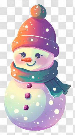 Christmas Snowman - Cute Colorful Snowman With Scarf Transparent PNG