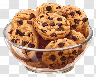 Chocolate Chip Cookies - Chocolate Chip Cookies In Glass Bowl Transparent PNG