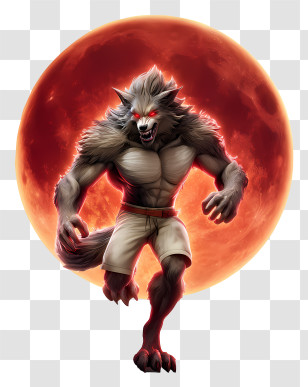 Werewolf Under A Blood Red Moon - Fierce Werewolf With Red Moon Transparent PNG