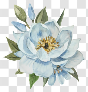 Blue Lotus Flower - Blue Flower With Green Leaves In Watercolor Style Transparent PNG