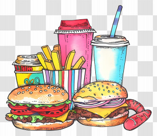 Fast Food - Colorful Fast Food Meal Illustration Transparent PNG