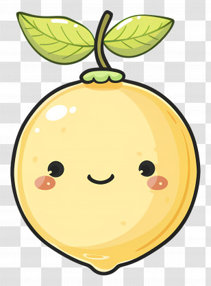 Lemon Kawaii - Cute Lemon With Smiling Face And Leaves Transparent PNG