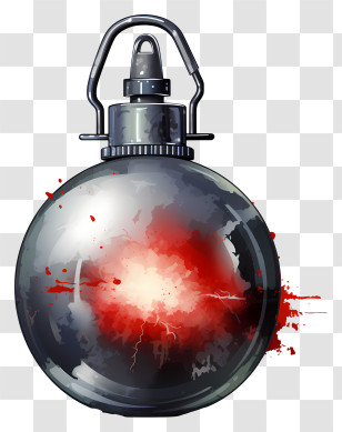 Watercolor Timer Bomb - Metal Grenade With Red Explosive Effect Transparent PNG