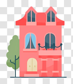 House - Cute Pink House In Cartoon Style Transparent PNG