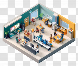 Crowded Room - Modern Office In Isometric Design Transparent PNG