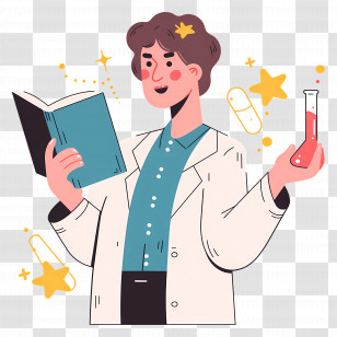 Cartoon Scientist - Scientist Reading And Experimenting Transparent PNG