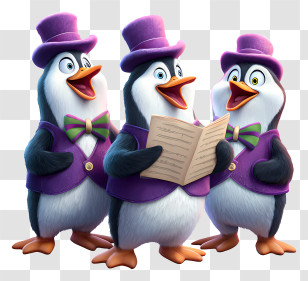 Penguin Caroling - Three Singing Penguins In Costumes Transparent PNG
