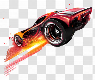 Hot Wheels - Red Car With Fiery Trail Transparent PNG