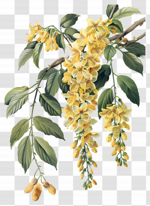 Laburnum Flowers - Yellow Flowering Tree Branch Illustration Transparent PNG