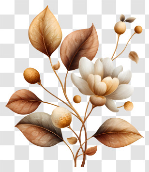 Watercolor Leaves And Flowers - Golden Floral Illustration Transparent PNG