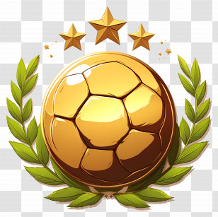 Golden Football Ball - Golden Trophy Ball With Laurels And Stars Transparent PNG