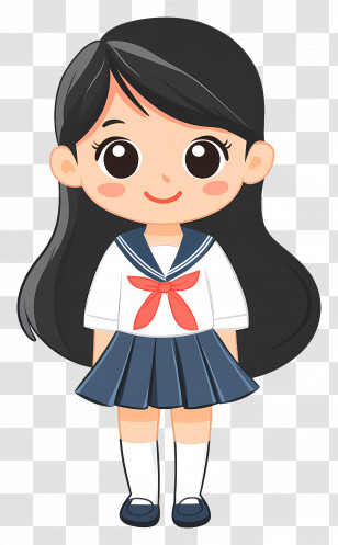 Animated School - Cartoon Schoolgirl In Uniform Transparent PNG